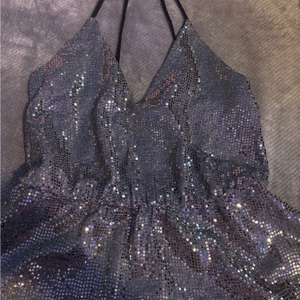 Express Shimmering Silver Dress